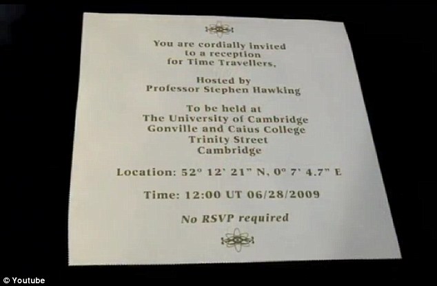 stephen hawking time travel party invitation card